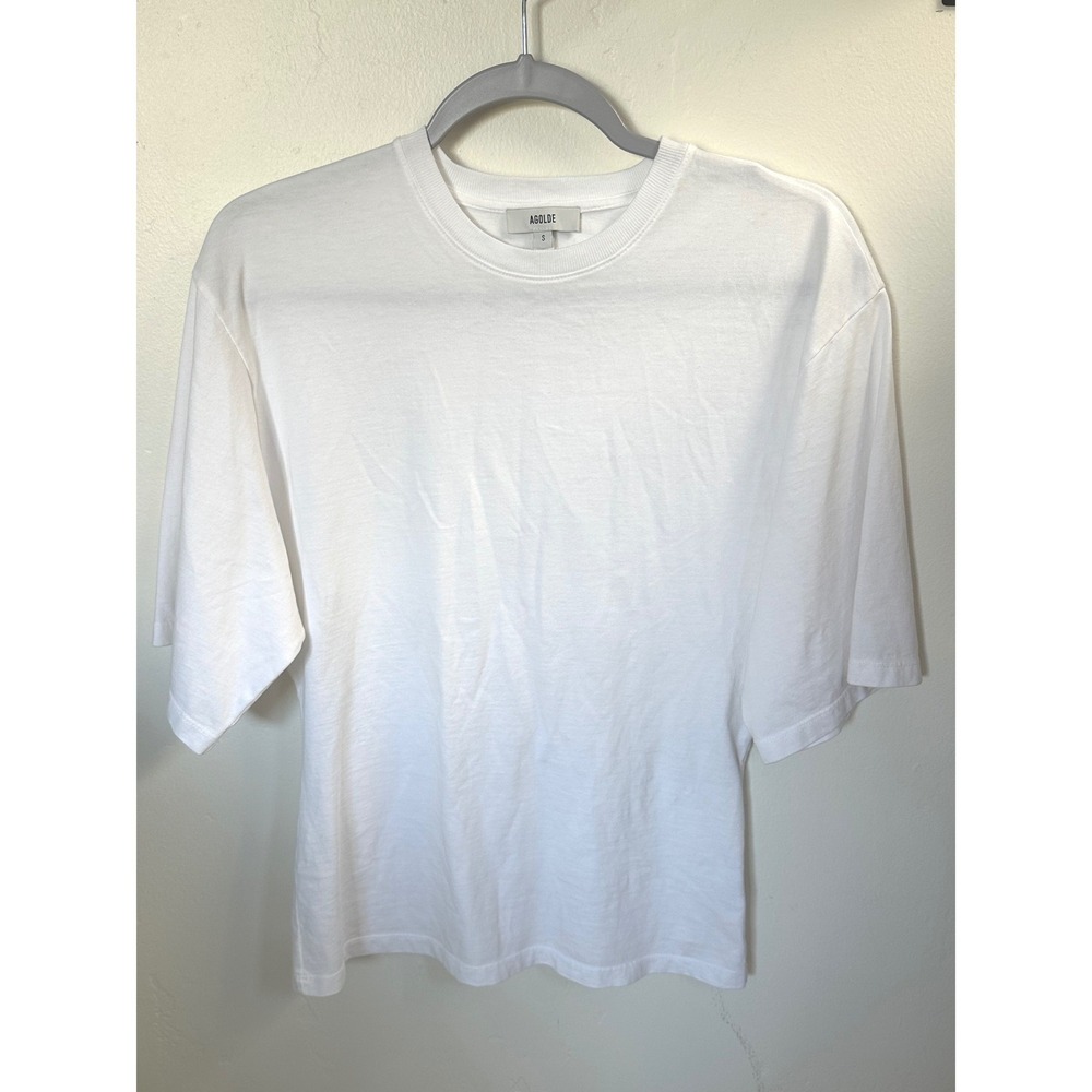 AGOLDE Womens Waisted Tee White Short Sleeve Crew Neck Cotton T-Shirt Size Small